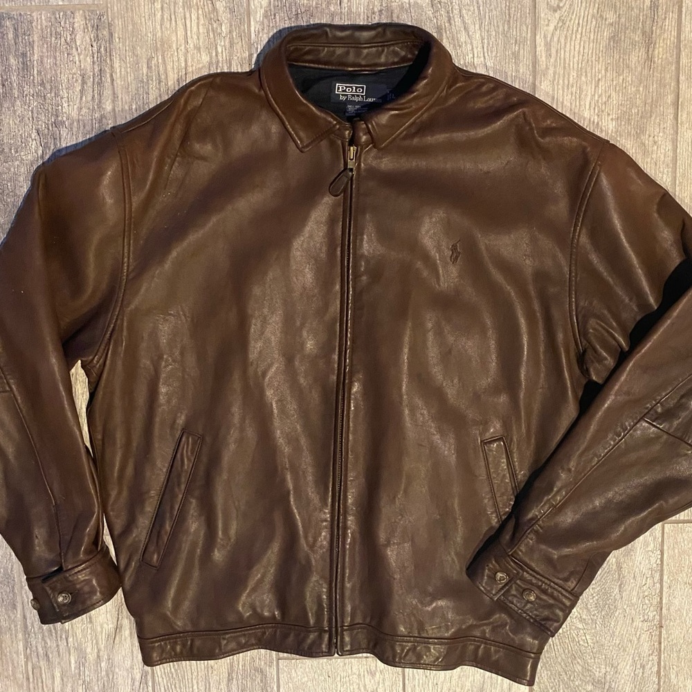 Men's Polo Ralph Lauren Lambskin 100% Leather Jacket, Brown, L
